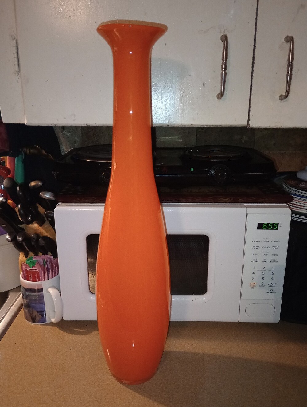 Beautiful Vintage Orange Decorative Floor Vase - Brand Unknown- 21"